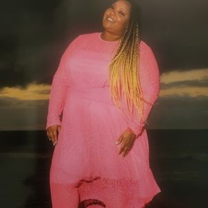 ASOS Curve Neon Lace Asymmetric Midi dress